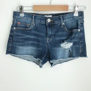 Hudson Amber Raw Edge Denim Shorts Size 26 Blue Distressed Jean Cutoffs Stretch